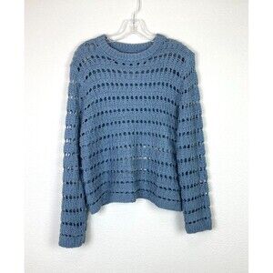 WOVEN HEART Women's Crew Neck Sweater Size M Open Weave Blue-Gray